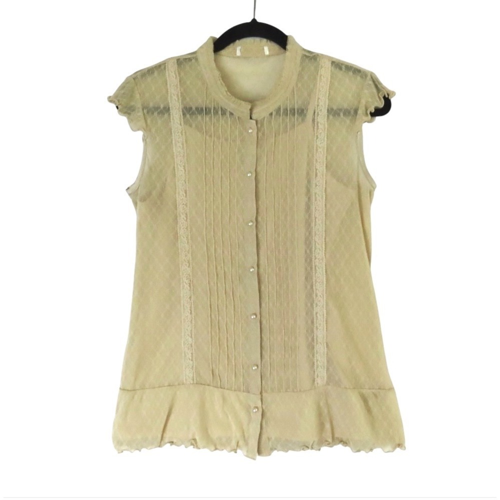 VTG The Limited CREAM LACE TOP Sheer Dotted w/Cami Ruffles VICTORIAN STYLE sz S